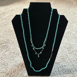 2 turquoise thin beaded necklaces